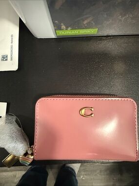 Coach Pink Zip Card Wallet with Gold C Hardware